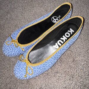 KOKUA BRAND NEW SKY BLUE LEOPARD ANIMAL PRINT AND GOLD TRIM BALLET FLATS - EU 40